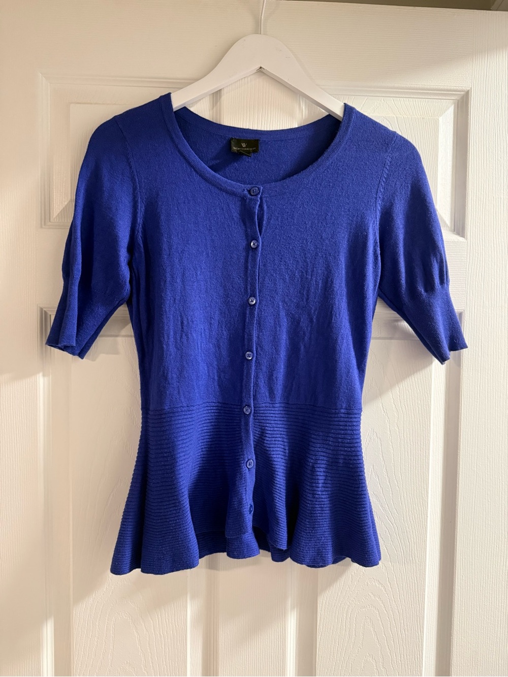 Worthington Royal Blue Button-Front Peplum Knit Top Cardigan